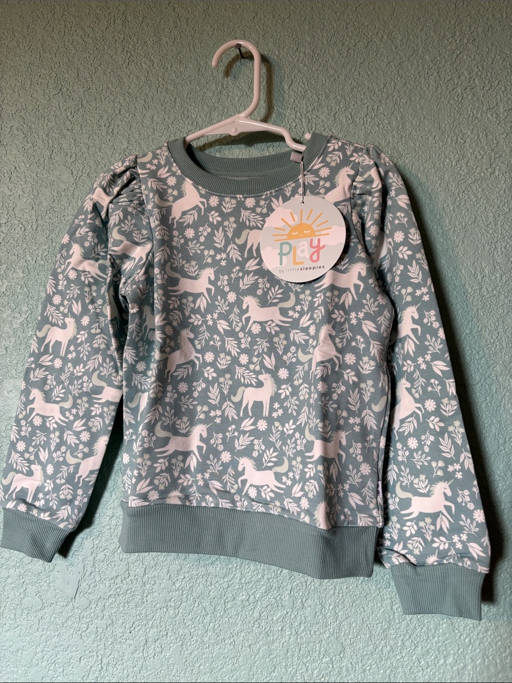 Little Sleepies Sage Green Unicorn Print Pullover Sweatshirt Girls Size 5 NWT